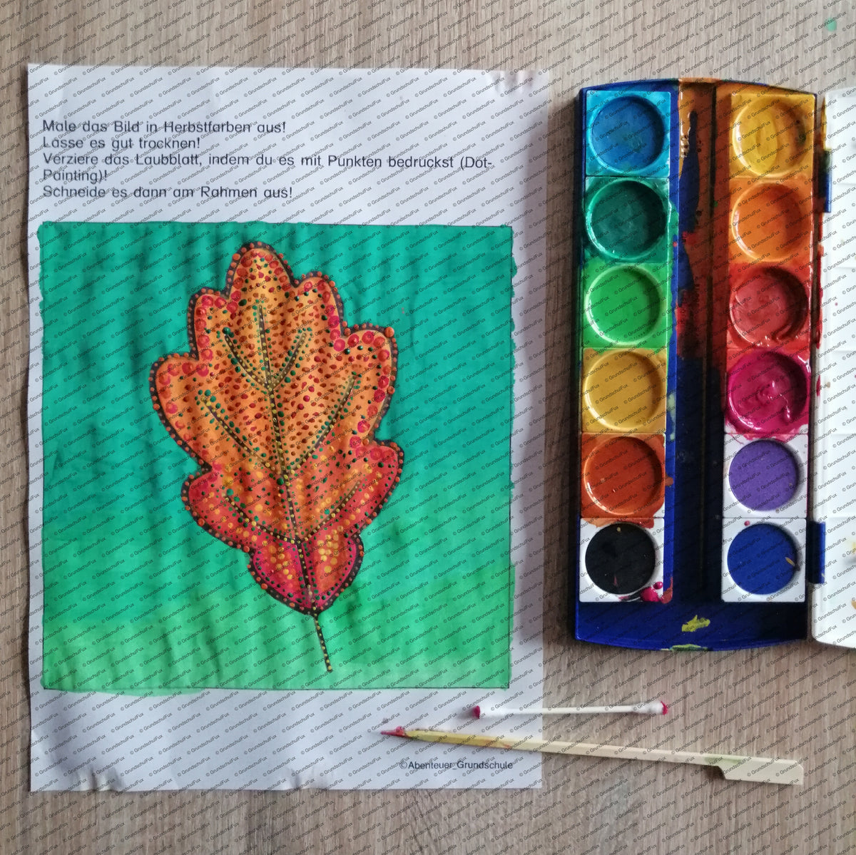 Herbstlaub Dot Painting Bastelvorlage Kl. 2-5 | Vorschauseite 1 von 1 | Ausmalbild, Bastelvorlage