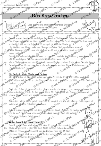 Kreuzzeichen Arbeitsblatt Kl. 2-4 | Vorschauseite 5 von 9 | Arbeitsblatt, Tafelmaterial