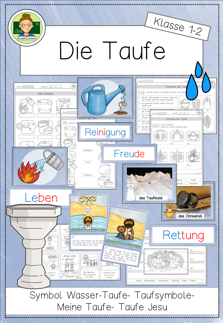 Taufe Arbeitsblatt Kl. 1-2 | Cover | Arbeitsblatt, Bildkarten / Flash-Cards | Religion Klasse 1/2