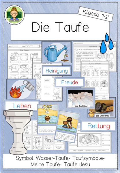Taufe Arbeitsblatt Kl. 1-2 | Cover | Arbeitsblatt, Bildkarten / Flash-Cards | Religion Klasse 1/2