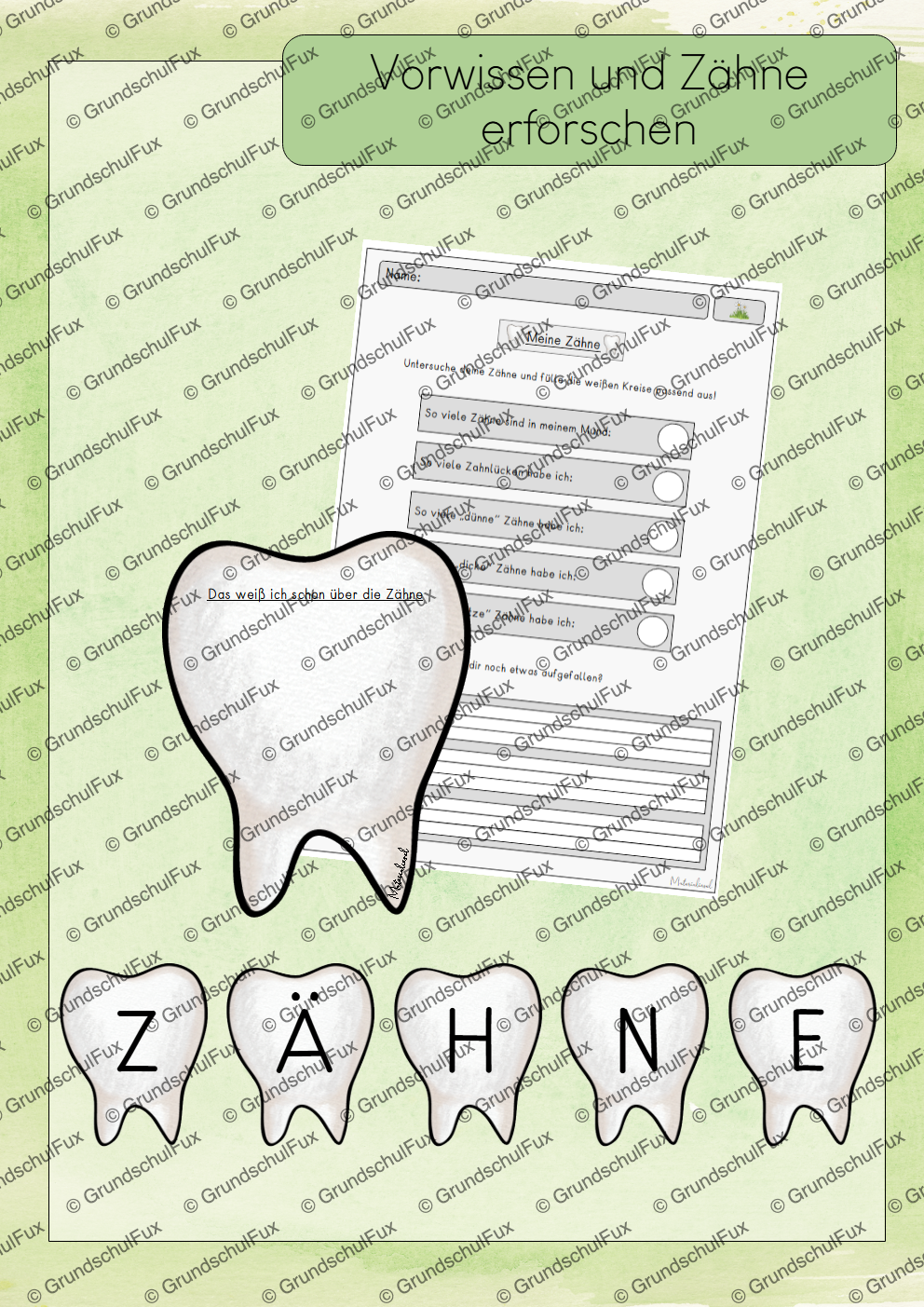 Zähne Arbeitsblatt Kl. 1-2 | Vorschauseite 1 von 3 | Arbeitsblatt, Tafelmaterial | Sachunterricht Klasse Klasse 1/Klasse 2