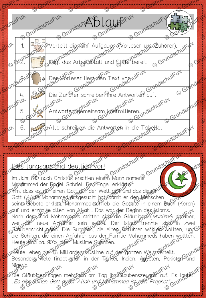 Weltreligionen Gruppenpuzzle Kl. 3-4 | Vorschauseite 12 von 16 | Lesematerial, Übungskarten | Religion Klasse 3/4