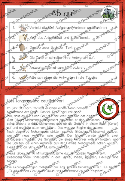 Weltreligionen Gruppenpuzzle Kl. 3-4 | Vorschauseite 12 von 16 | Lesematerial, Übungskarten | Religion Klasse 3/4