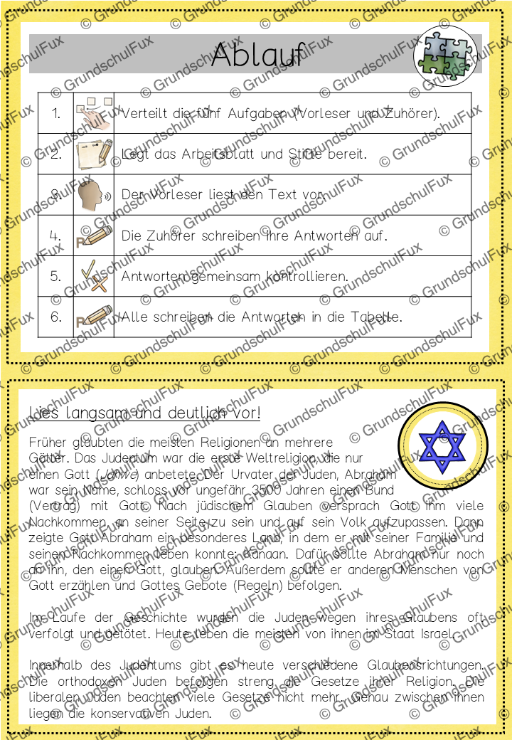 Weltreligionen Gruppenpuzzle Kl. 3-4 | Vorschauseite 6 von 16 | Lesematerial, Übungskarten | Religion Klasse 3/4