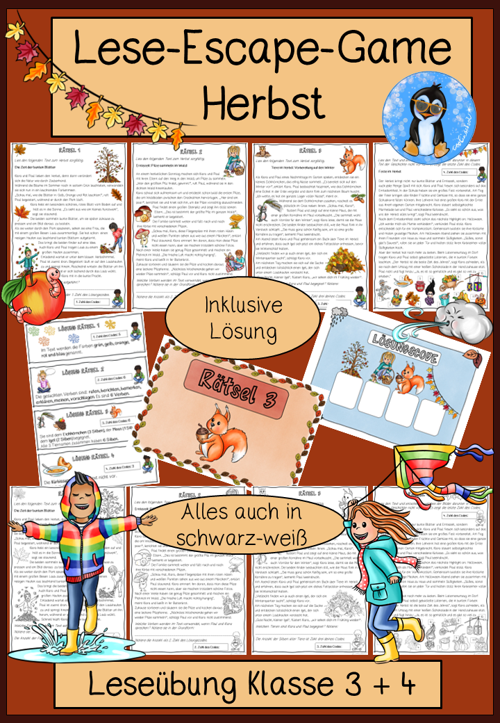 Herbst Escape-Game Lesematerial Kl. 3-4 | Cover | Arbeitsblatt, Lesematerial | Deutsch Klasse Klasse 3/Klasse 4 | Herbst