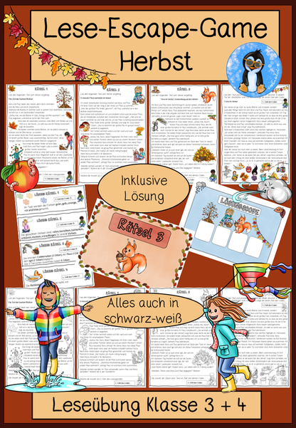Herbst Escape-Game Lesematerial Kl. 3-4 | Cover | Arbeitsblatt, Lesematerial | Deutsch Klasse Klasse 3/Klasse 4 | Herbst