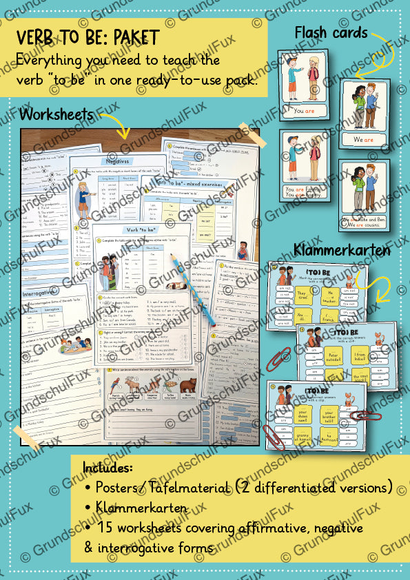 Verb to be Materialpaket Kl. 4-5 | Vorschauseite 1 von 1 | Arbeitsblatt, Kartei | Englisch Klasse Klasse 4/Klasse 5