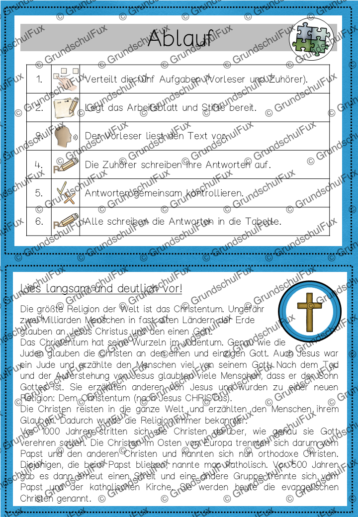 Weltreligionen Gruppenpuzzle Kl. 3-4 | Vorschauseite 3 von 16 | Lesematerial, Übungskarten | Religion Klasse 3/4