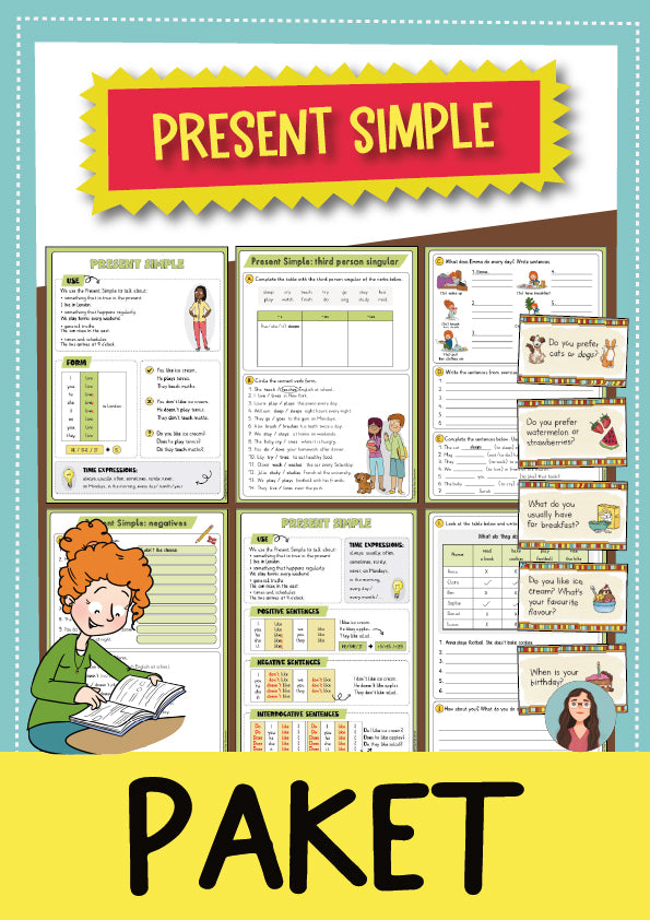 Present Simple Materialpaket Kl. 4-5 | Cover | Arbeitsblatt, Merkblätter | Englisch Klasse Klasse 4/Klasse 5