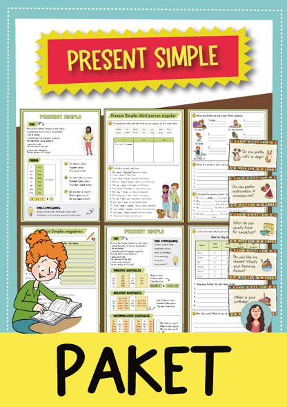 Present Simple Materialpaket Kl. 4-5 | Cover | Arbeitsblatt, Merkblätter | Englisch Klasse Klasse 4/Klasse 5