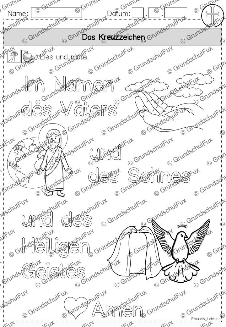 Kreuzzeichen Arbeitsblatt Kl. 2-4 | Vorschauseite 6 von 9 | Arbeitsblatt, Tafelmaterial