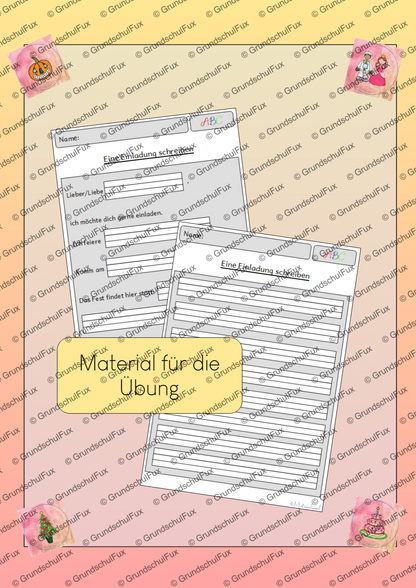 Einladung schreiben AB Kl. 1-2 | Vorschauseite 2 von 2 | Arbeitsblatt, Tafelmaterial | Deutsch Klasse Klasse 1/Klasse 2