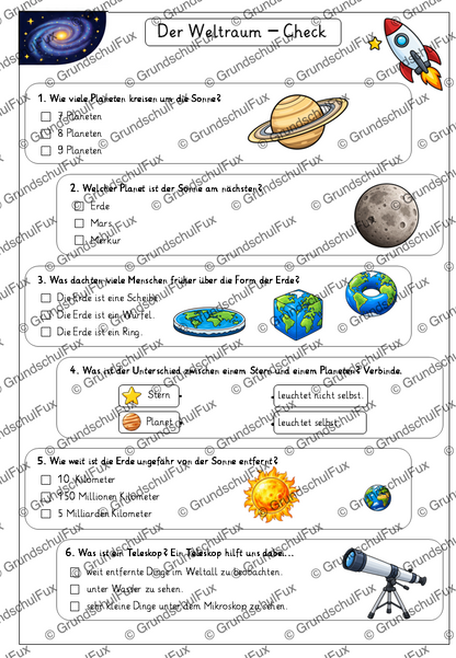 Weltraum - Check Kl. 2-4 | Vorschauseite 2 von 4 | Arbeitsblatt | Sachunterricht Klasse 2/3/4