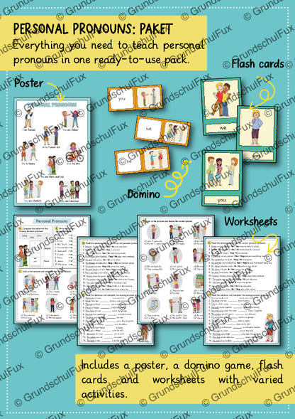 Personal Pronouns Englisch Flashcards Kl. 3-5 | Vorschauseite 1 von 1 | Arbeitsblatt, Bildkarten / Flash-Cards