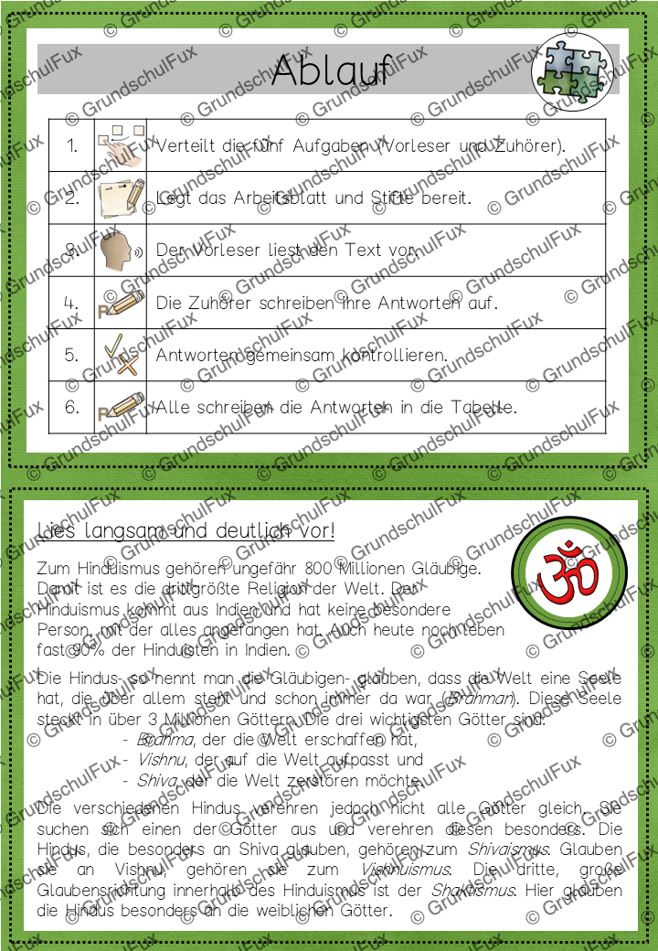 Weltreligionen Gruppenpuzzle Kl. 3-4 | Vorschauseite 9 von 16 | Lesematerial, Übungskarten | Religion Klasse 3/4