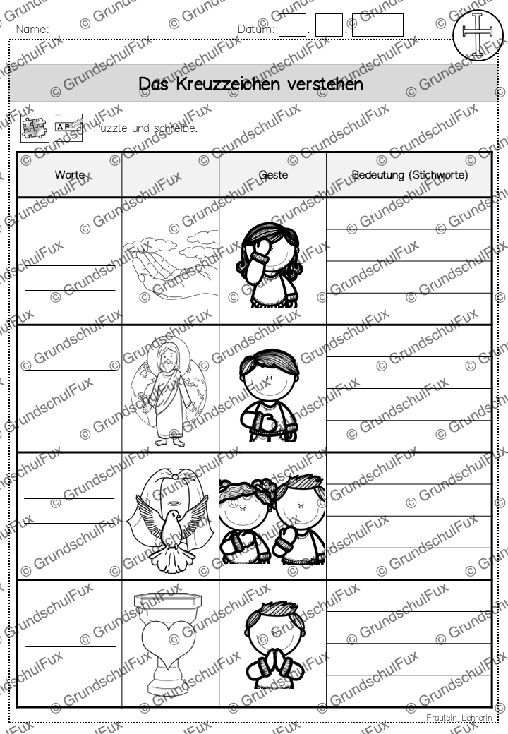 Kreuzzeichen Arbeitsblatt Kl. 2-4 | Vorschauseite 9 von 9 | Arbeitsblatt, Tafelmaterial