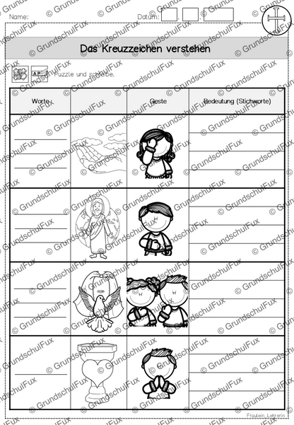 Kreuzzeichen Arbeitsblatt Kl. 2-4 | Vorschauseite 9 von 9 | Arbeitsblatt, Tafelmaterial