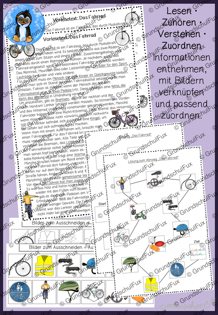 Fahrrad Hör- & Leseweg AB Kl. 2-4 | Vorschauseite 1 von 1 | Arbeitsblatt, Audiodatei