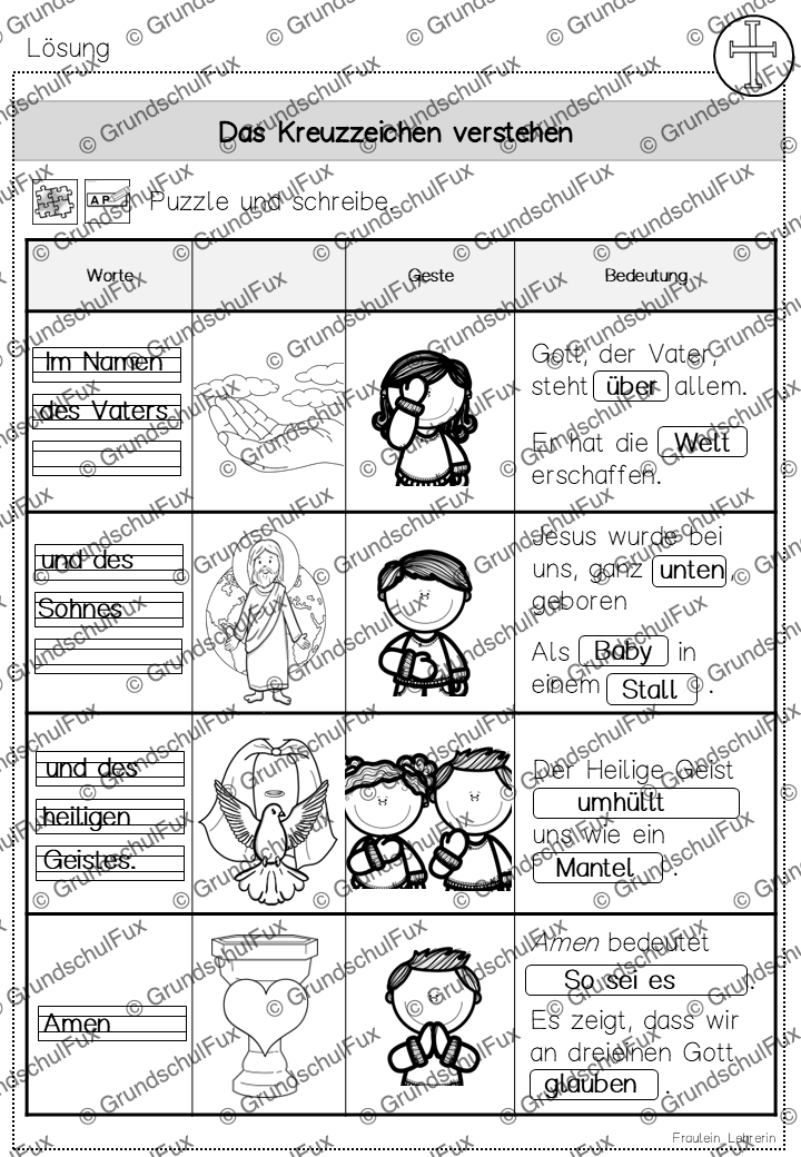 Kreuzzeichen Arbeitsblatt Kl. 2-4 | Vorschauseite 8 von 9 | Arbeitsblatt, Tafelmaterial