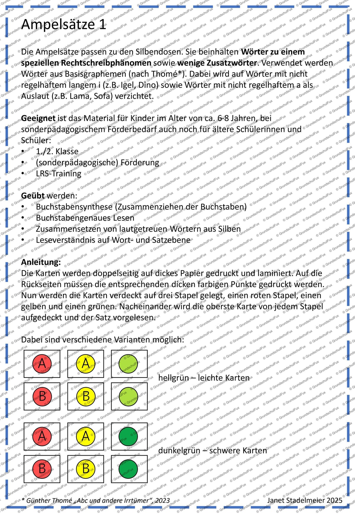 Ampelsätze Lesematerial Kl. 1-2 | Vorschauseite 1 von 7 | Lesematerial, Übungskarten | Deutsch Klasse Klasse 1/Klasse 2
