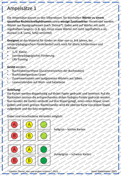 Ampelsätze Lesematerial Kl. 1-2 | Vorschauseite 1 von 7 | Lesematerial, Übungskarten | Deutsch Klasse Klasse 1/Klasse 2
