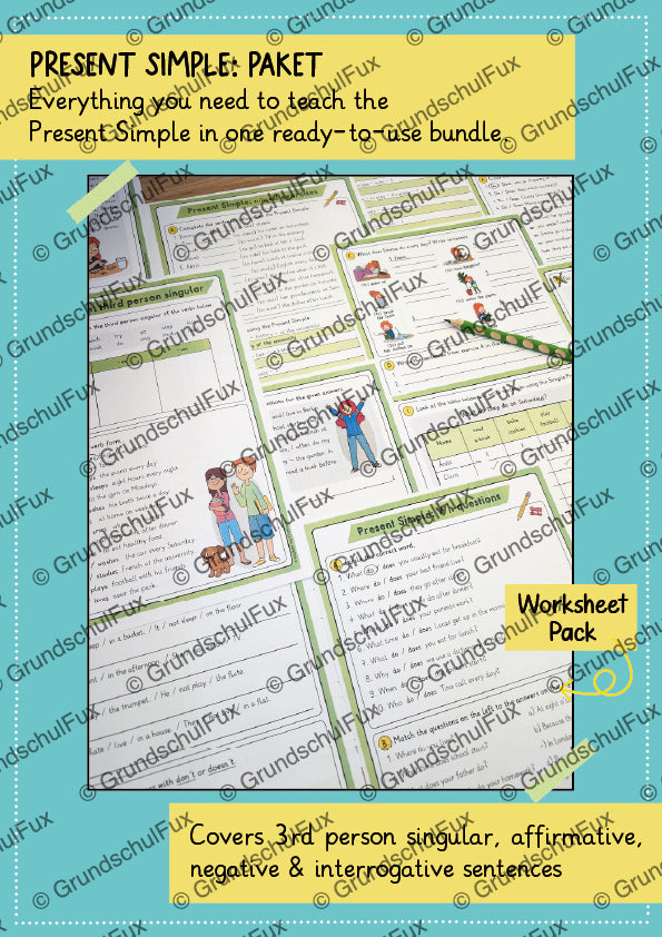 Present Simple Materialpaket Kl. 4-5 | Vorschauseite 1 von 2 | Arbeitsblatt, Merkblätter | Englisch Klasse Klasse 4/Klasse 5