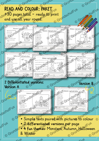 Read and Colour Englisch Ausmalbild Kl. 4-6 | Vorschauseite 1 von 1 | Arbeitsblatt, Ausmalbild
