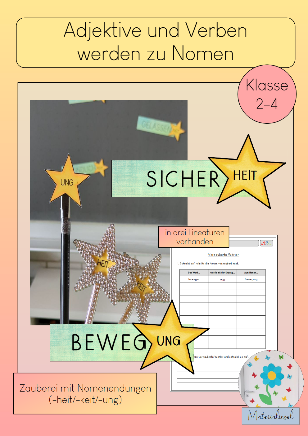 Nomenbildung AdjektiveVerben AB Kl. 2-4 | Cover | Verlaufsplanung, Tafelmaterial | Deutsch Klasse Klasse 3/Klasse 4/Klasse 2