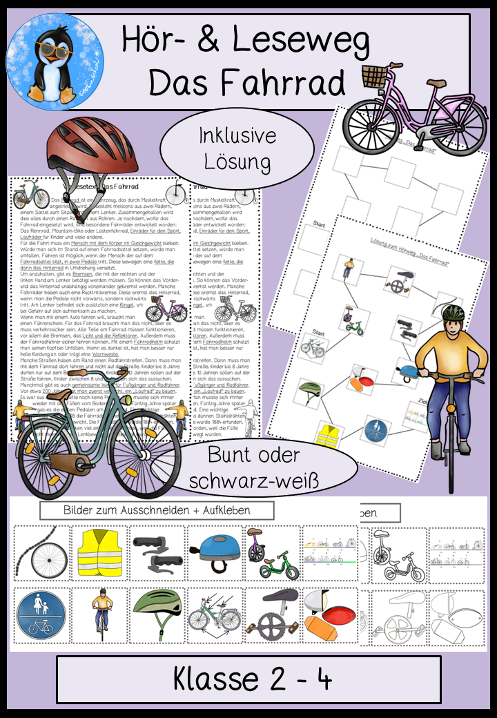 Fahrrad Hör- & Leseweg AB Kl. 2-4 | Cover | Arbeitsblatt, Audiodatei | Deutsch Klasse Klasse 3/Klasse 2/Klasse 4