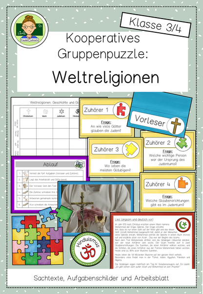 Weltreligionen Gruppenpuzzle Kl. 3-4 | Cover | Lesematerial, Übungskarten | Religion Klasse 3/4