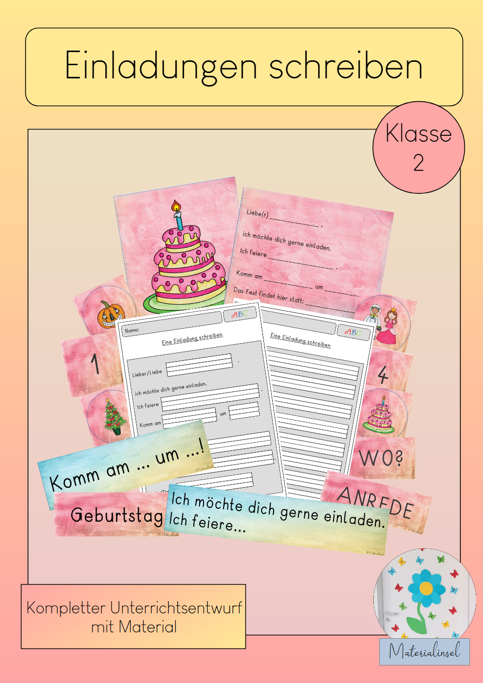 Einladung schreiben AB Kl. 1-2 | Cover | Arbeitsblatt, Tafelmaterial | Deutsch Klasse Klasse 1/Klasse 2