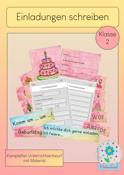 Einladung schreiben AB Kl. 1-2 | Cover | Arbeitsblatt, Tafelmaterial | Deutsch Klasse Klasse 1/Klasse 2