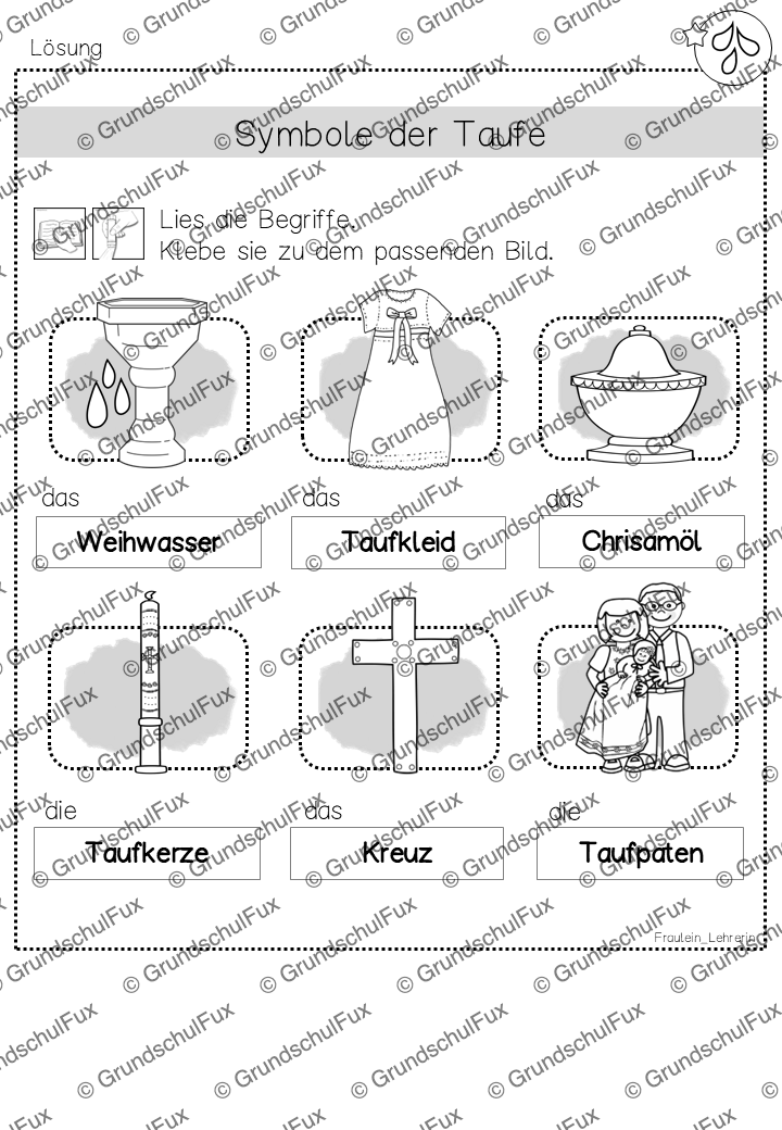 Taufe Arbeitsblatt Kl. 1-2 | Vorschauseite 12 von 16 | Arbeitsblatt, Bildkarten / Flash-Cards | Religion Klasse 1/2