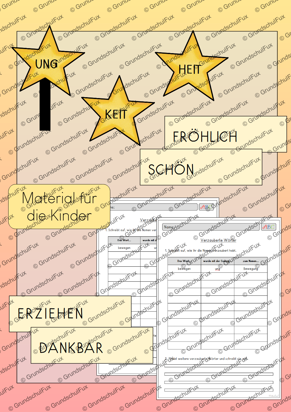 Nomenbildung AdjektiveVerben AB Kl. 2-4 | Vorschauseite 3 von 3 | Verlaufsplanung, Tafelmaterial