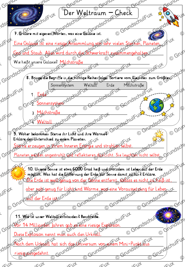 Weltraum - Check Kl. 2-4 | Vorschauseite 4 von 4 | Arbeitsblatt | Sachunterricht Klasse 2/3/4