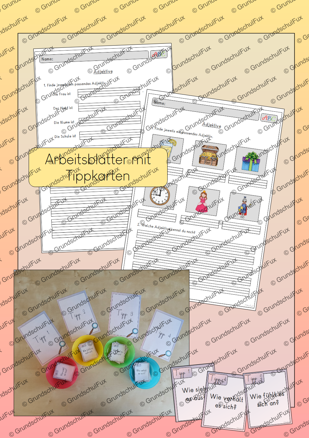 Adjektive einführen AB+Tafel Kl. 1-2 | Vorschauseite 2 von 3 | Arbeitsblatt, Tafelmaterial | Deutsch Klasse Klasse 1/Klasse 2