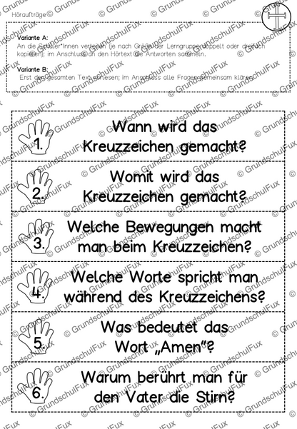 Kreuzzeichen Arbeitsblatt Kl. 2-4 | Vorschauseite 4 von 9 | Arbeitsblatt, Tafelmaterial